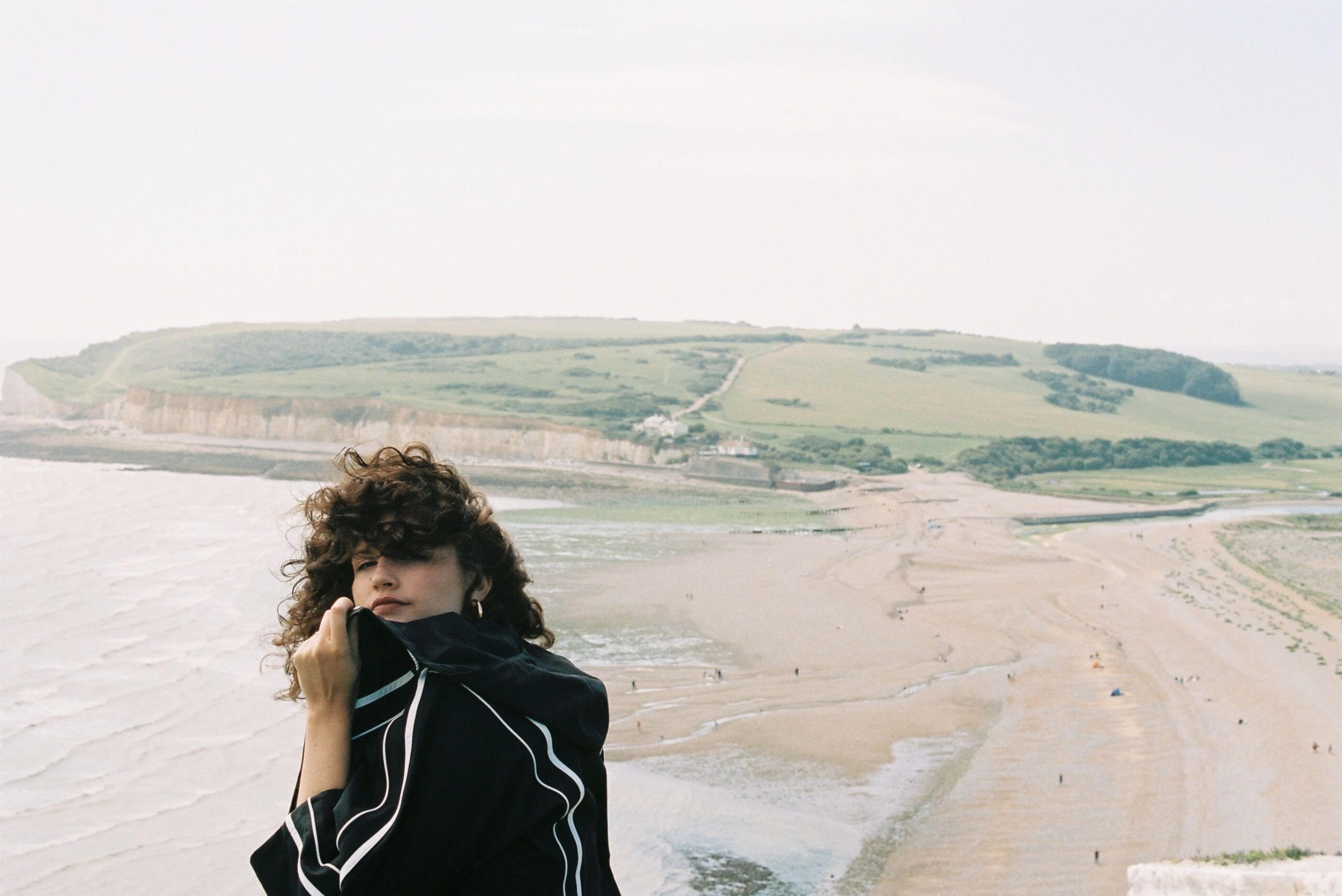 Beautiful woman portrait fashion england coast